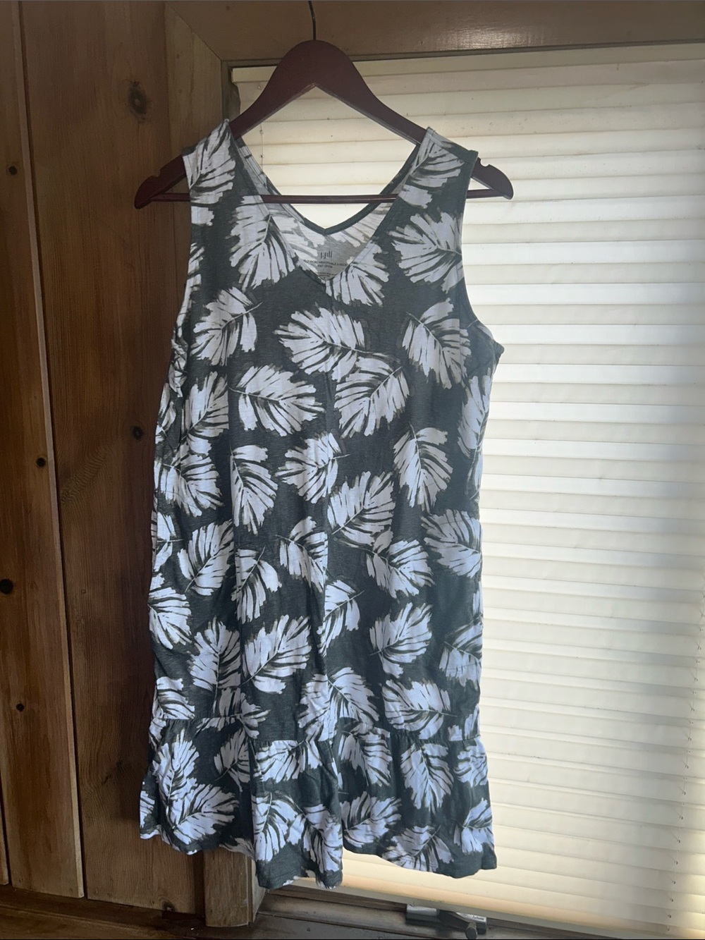 J. Jill Olive & White V-Neck Flounced-Hem Knit Dress